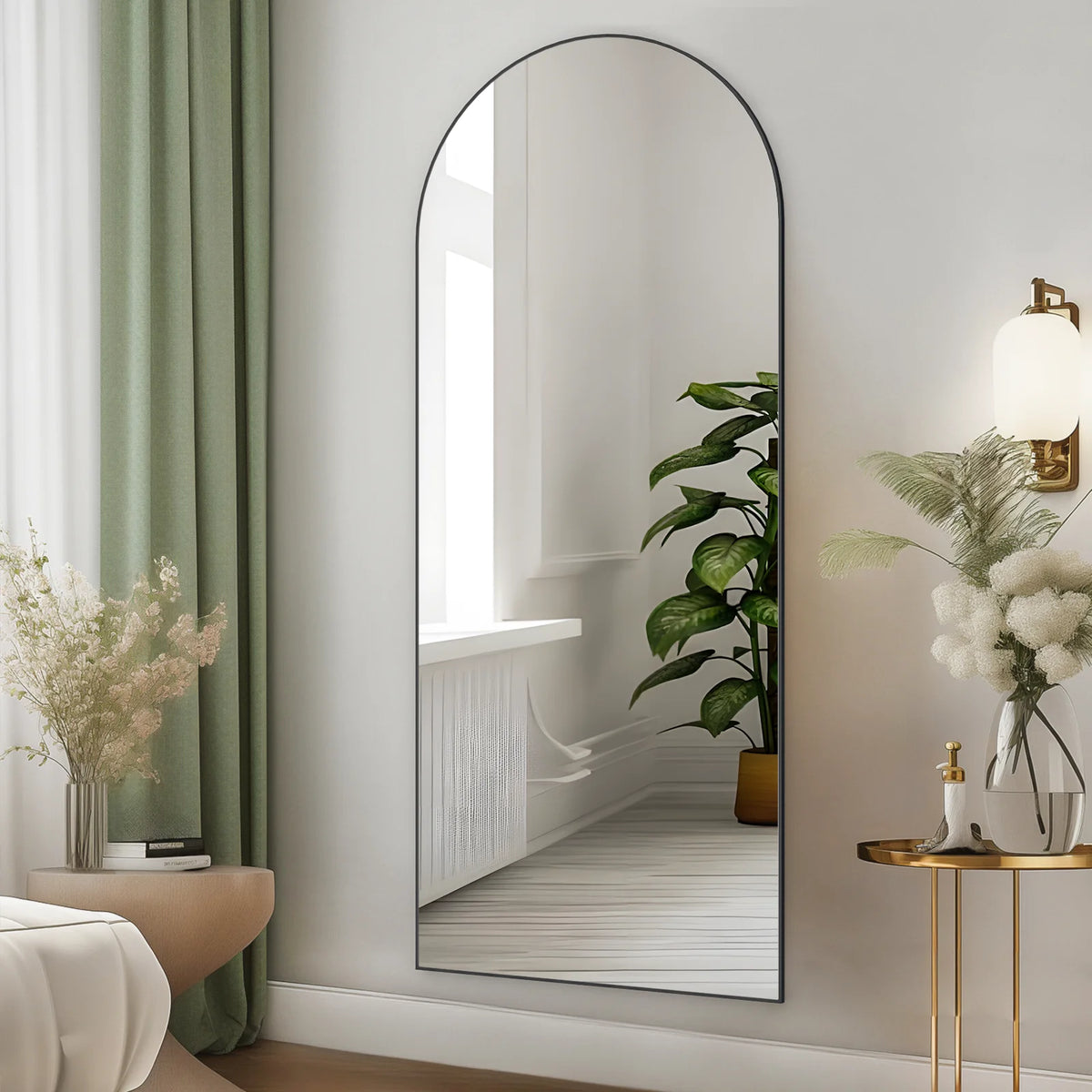 Arched Full Length Floor Mirror 65''x24'' Black A7291