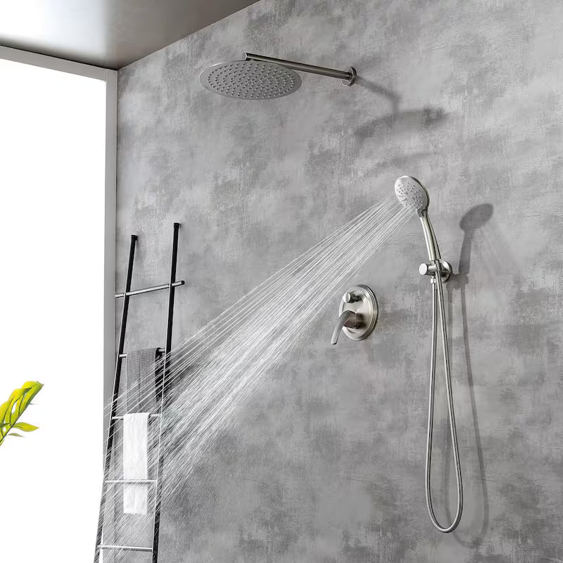 Wall Mount Dual Shower Heads with Valve in Brushed Nickel I64936