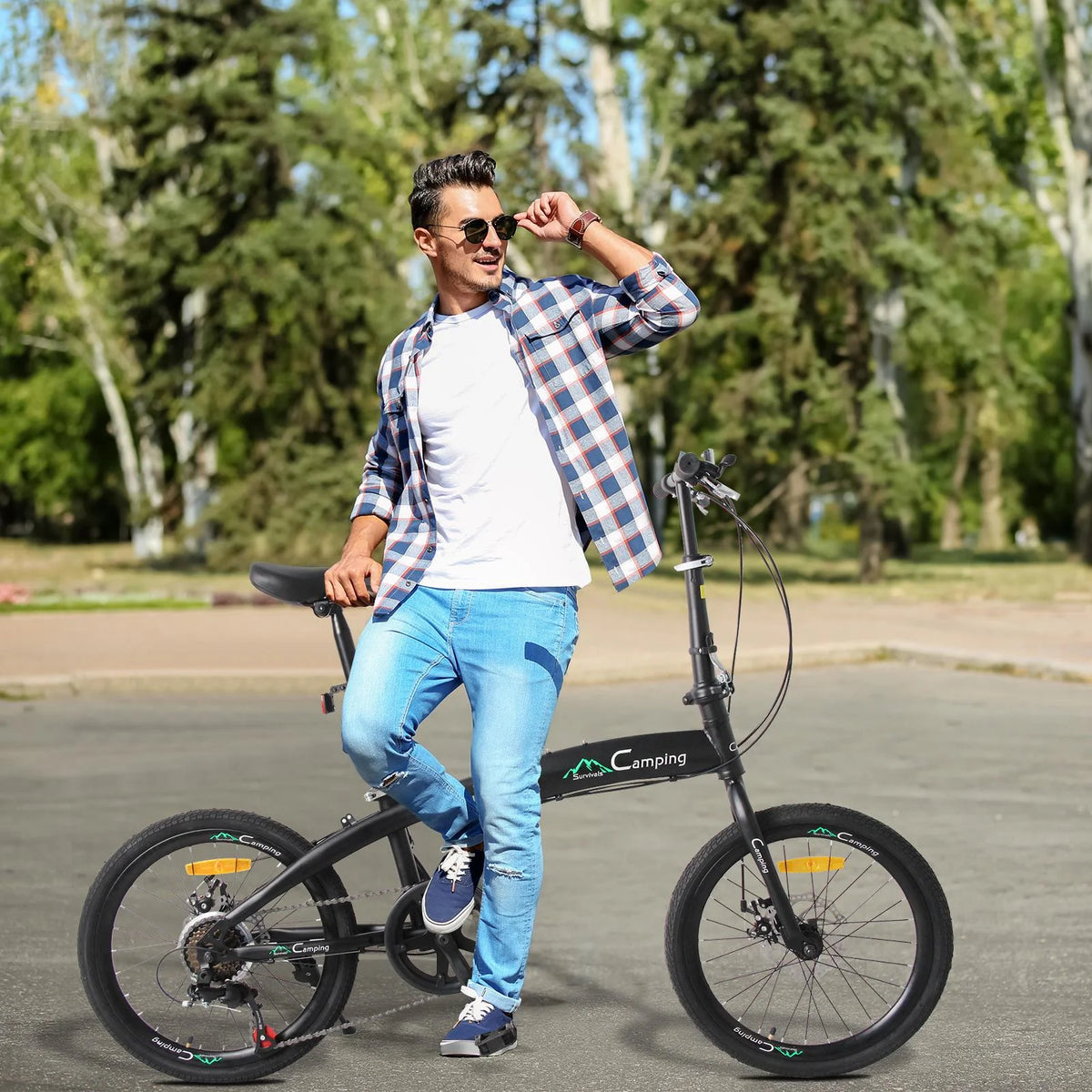 20 Folding Bike, 7 Speed Lightweight City Commuter Bicycle, Black A9140