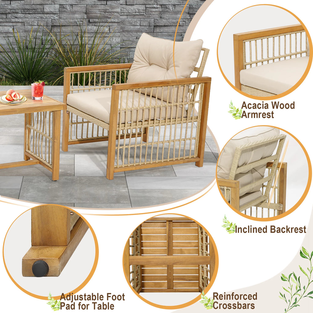 3 Pc PE Wicker Patio Conversation Set with Cushions H4350