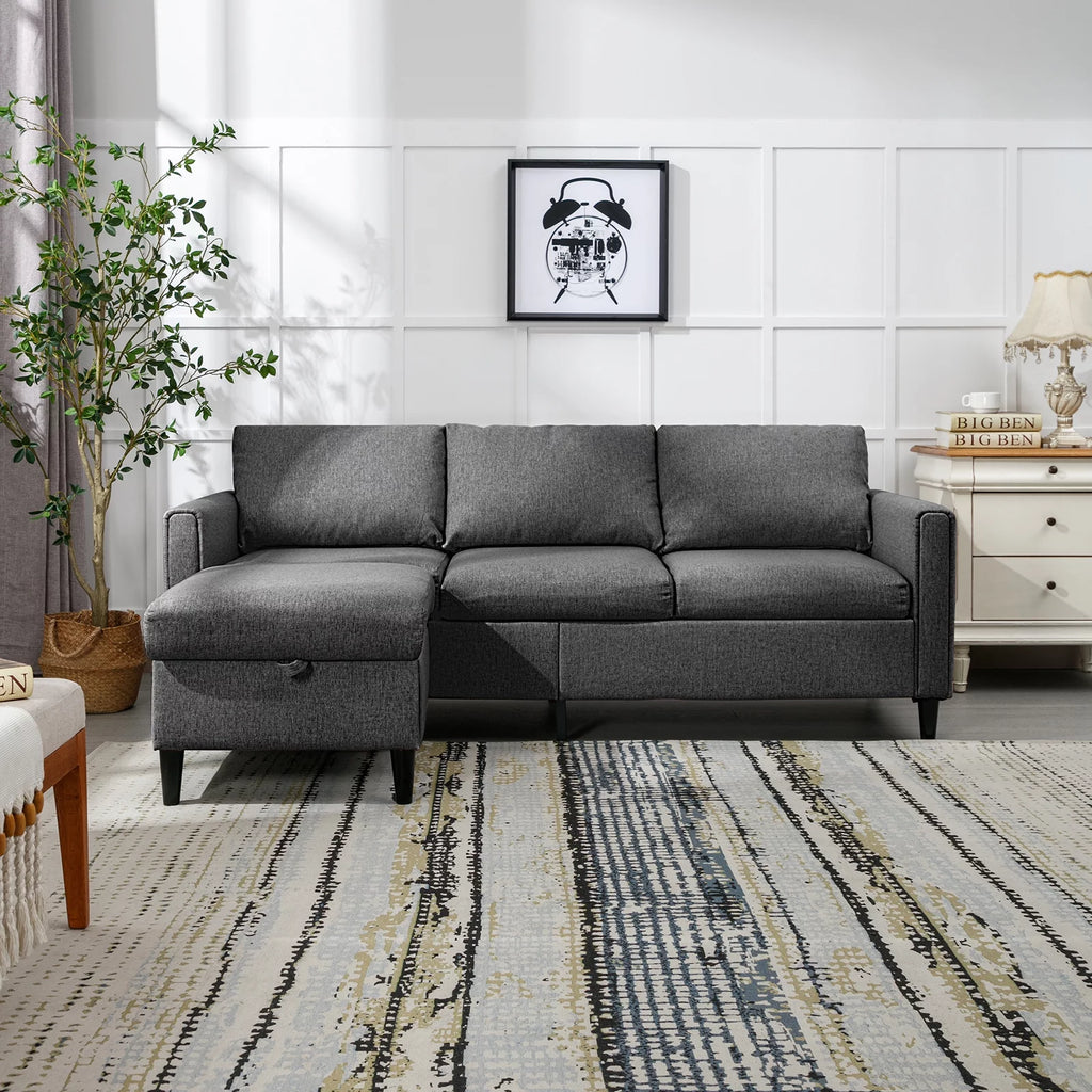 Small Sectional Sofa 3 Seater with Storage Ottoman Light Grey R61834