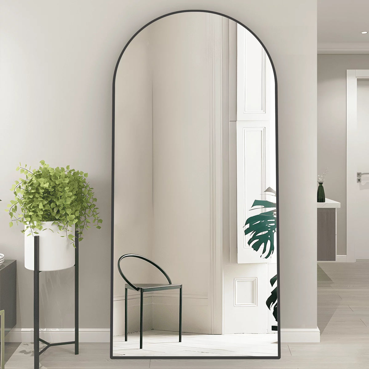 Arched Full Length Floor Mirror 65''x24'' Black A7291