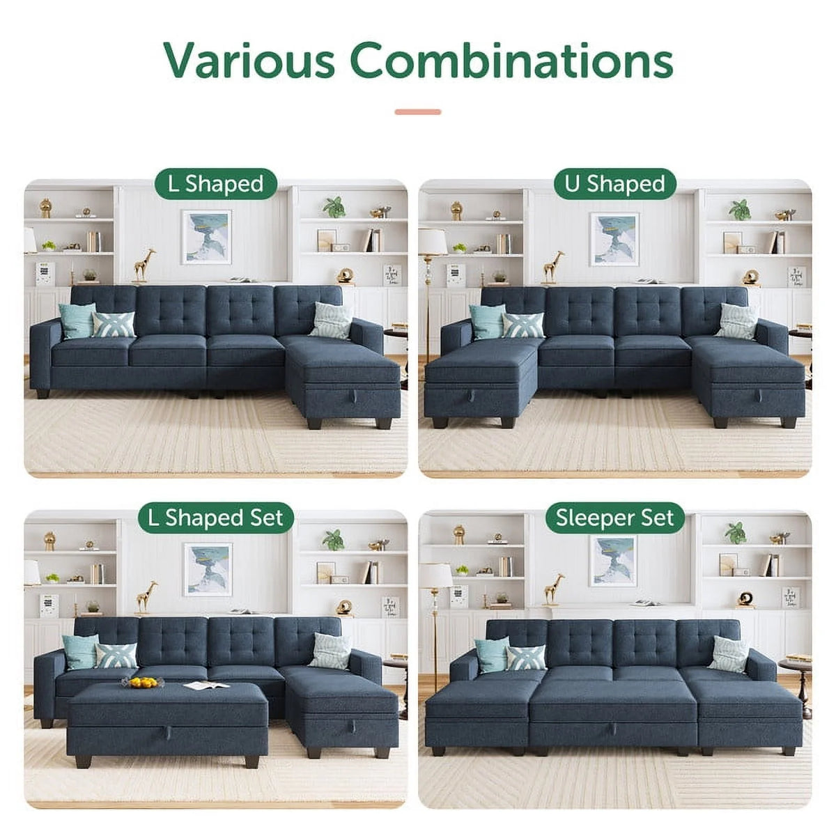 Light Grey U-Shaped Sofa with Storage Y5078