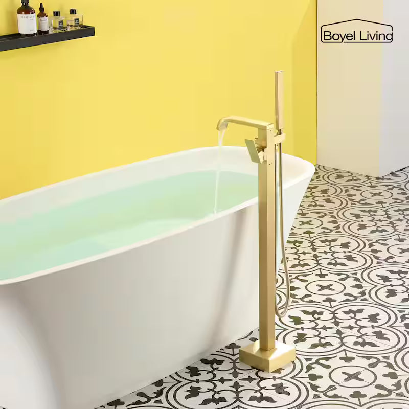 Freestanding Single Handle Bath Tub Filler Faucet with Handheld Shower in Brushed Gold S430555