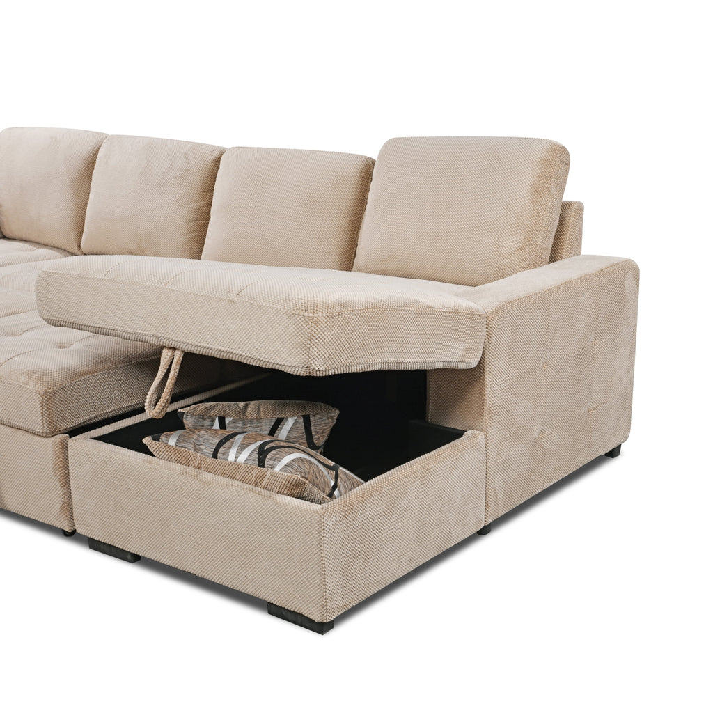 Beige Oversized U Shaped Sectional Sofa with Storage Chaise B95515