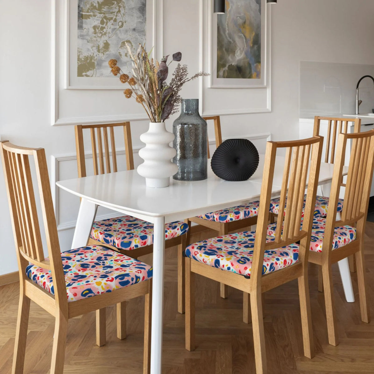 Hand Painted Leopard Print Dining Chair Seat Covers E85062