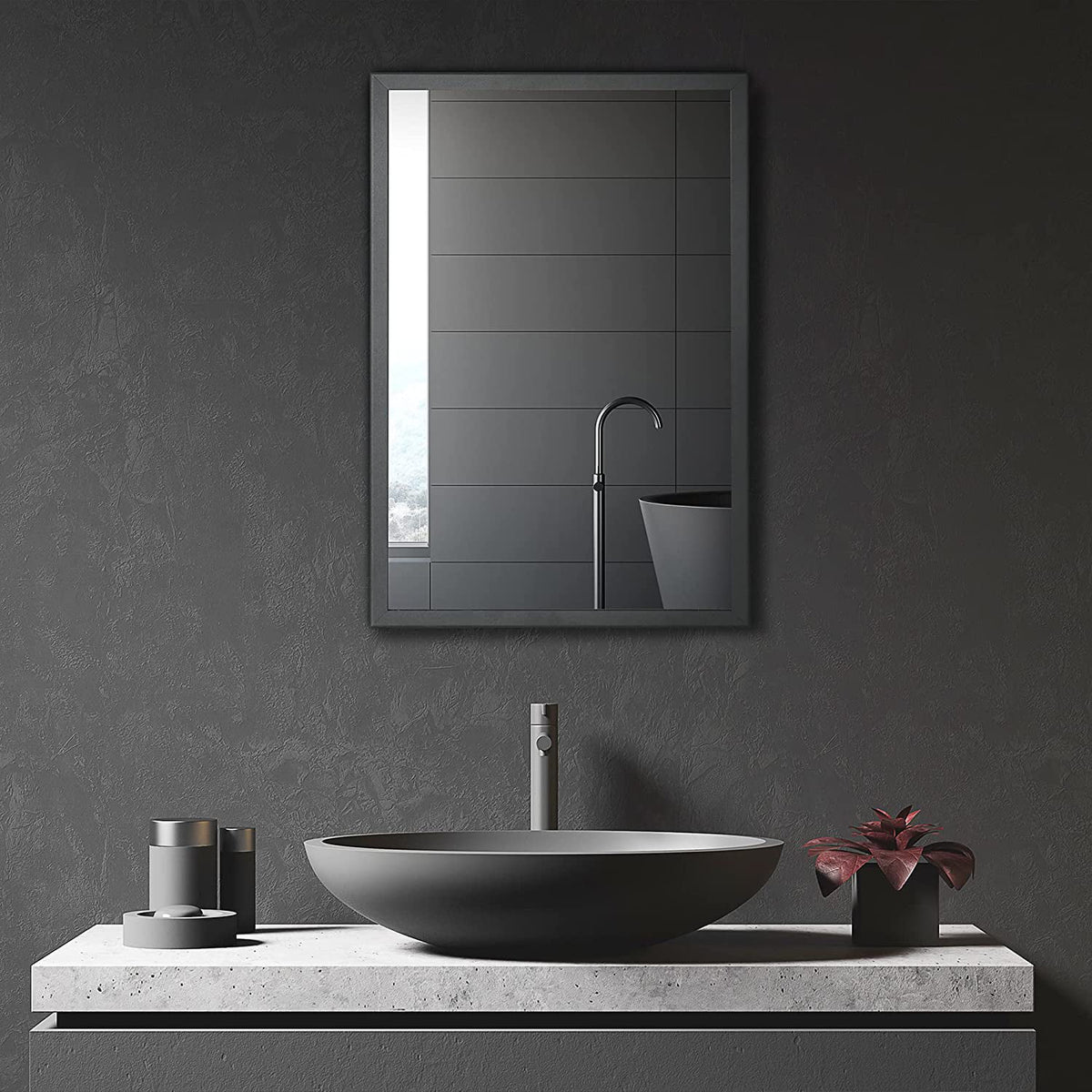 Black Stainless Steel Wall-Mounted Medicine Cabinet with Mirror Y218666