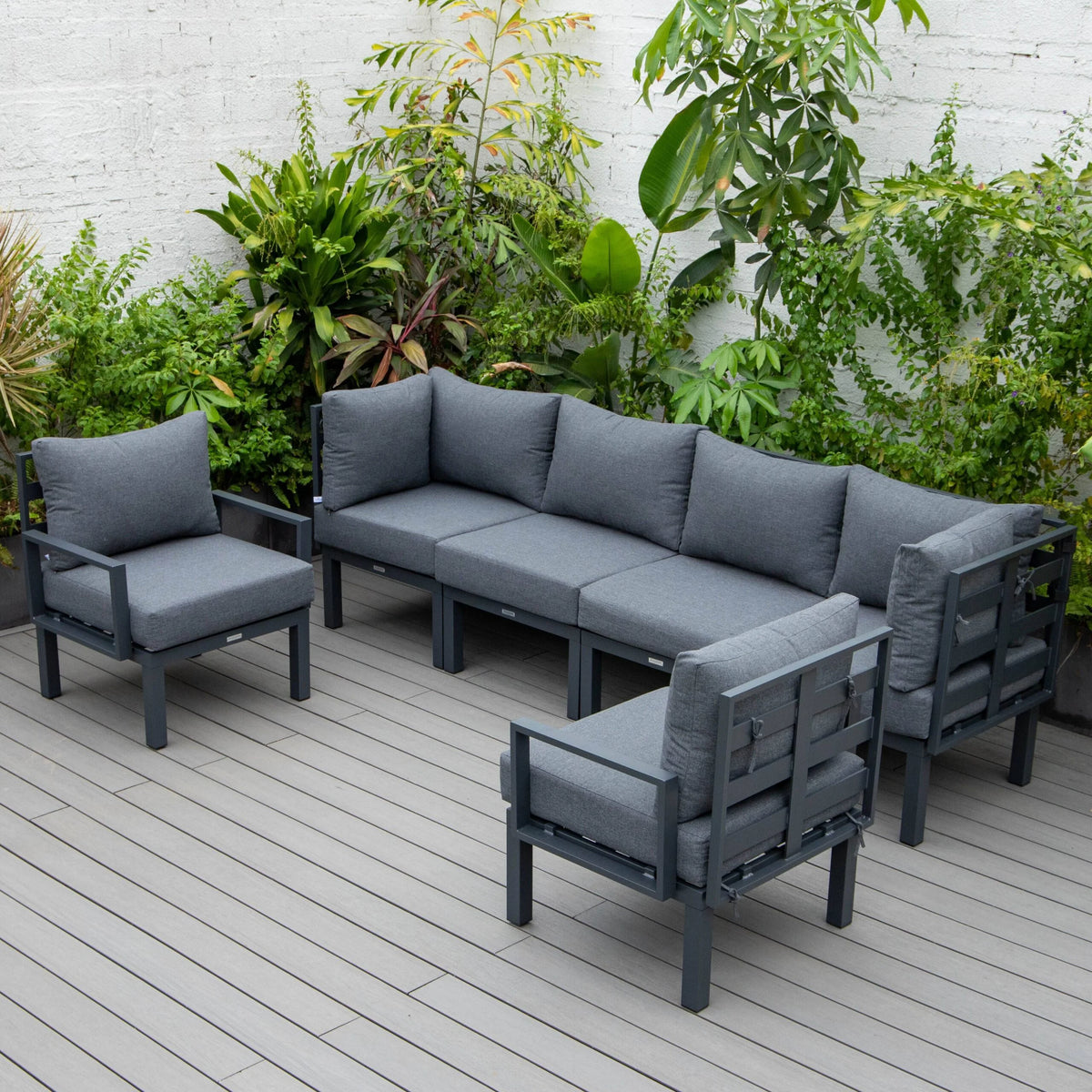 6-Piece Black Aluminum Patio Sectional Set with Removable Cushions K19169