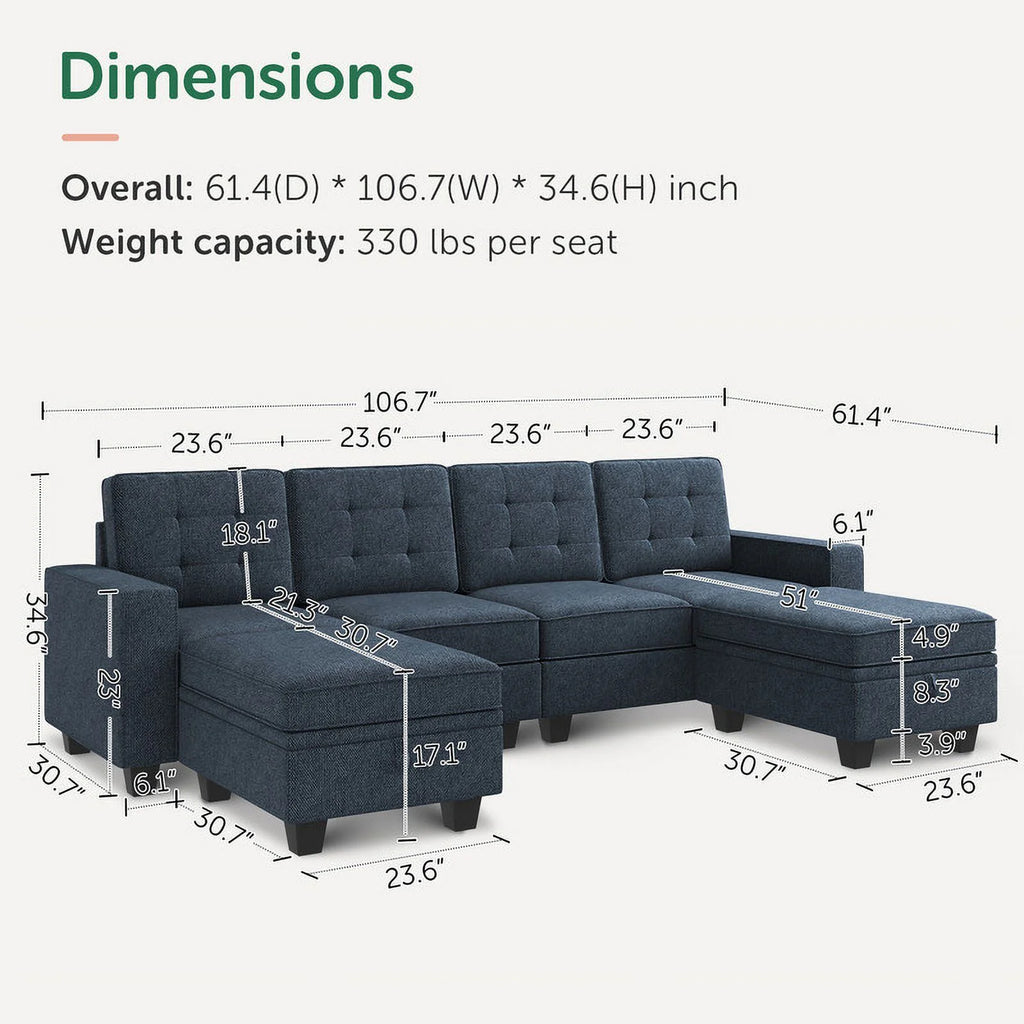 Light Grey U-Shaped Sofa with Storage Y5078