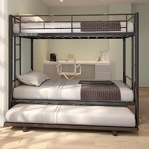 Twin Over Twin Metal Bunk Bed with Trundle D222153