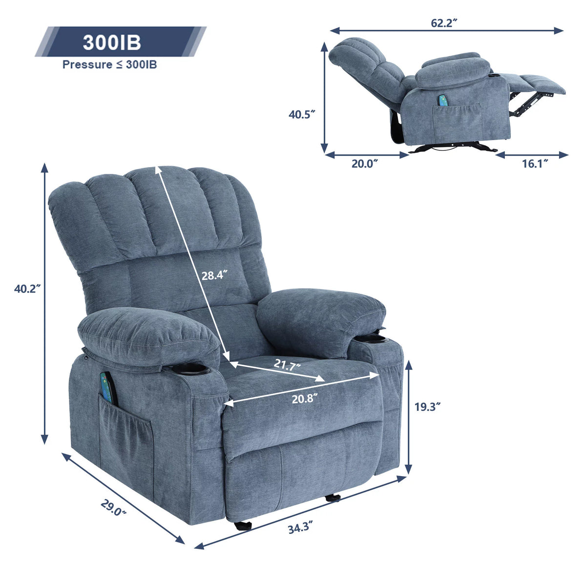 Rocker Recliner with Vibration Massage and Heat V42905