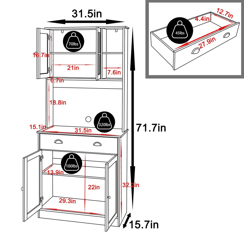 72'' Kitchen Pantry Cabinet with Microwave Stand Blue Q39465