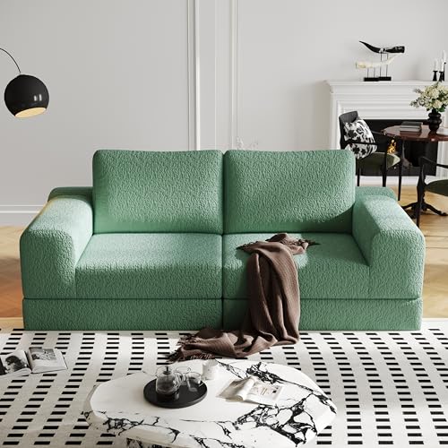 Beige Knitted Fabric 2 Seater Modular Sectional Sofa with 2 Pillows W3149