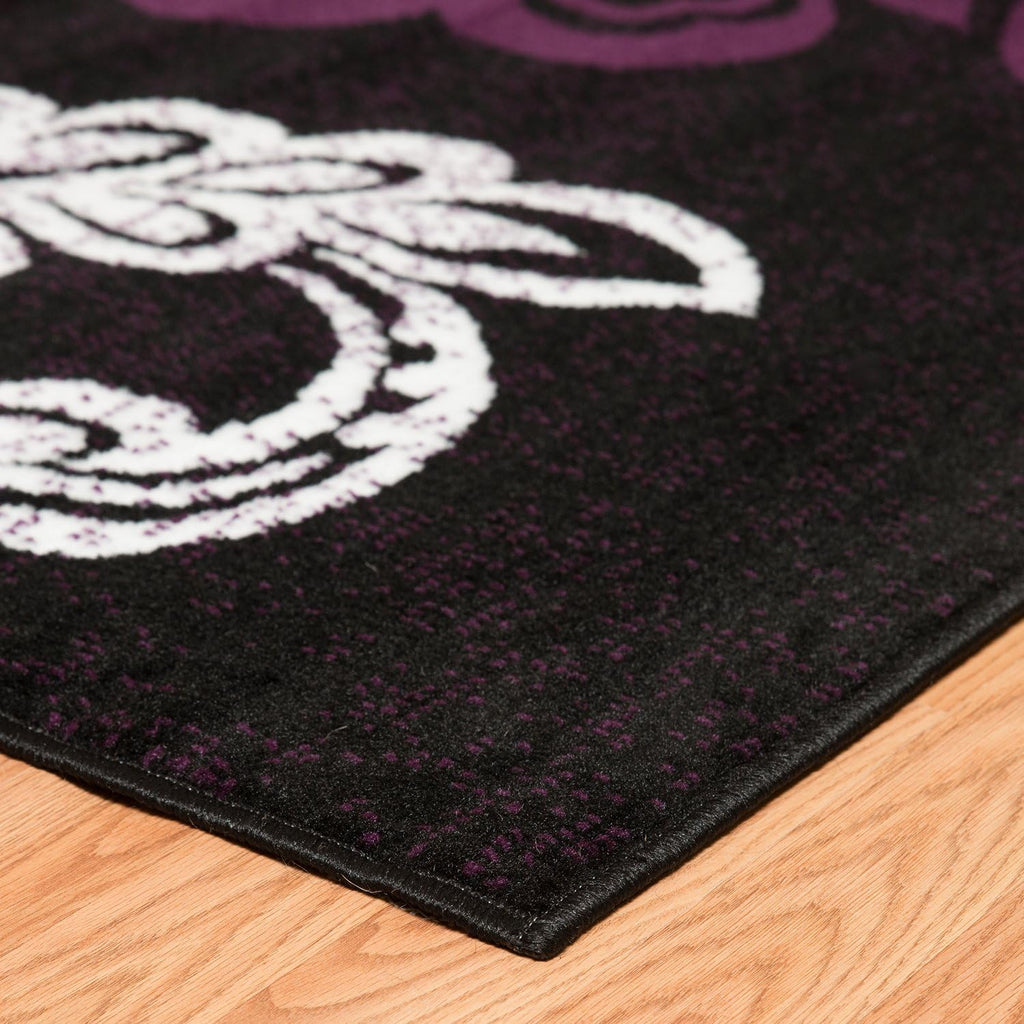 Plum Polypropylene Rug with Floral Pattern N707