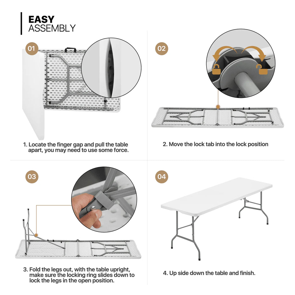 5 Pack 8Ft White Folding Plastic Utility Table Q447659