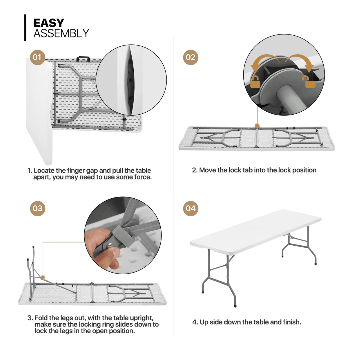 5 Pack 8Ft White Folding Plastic Utility Table Q447659