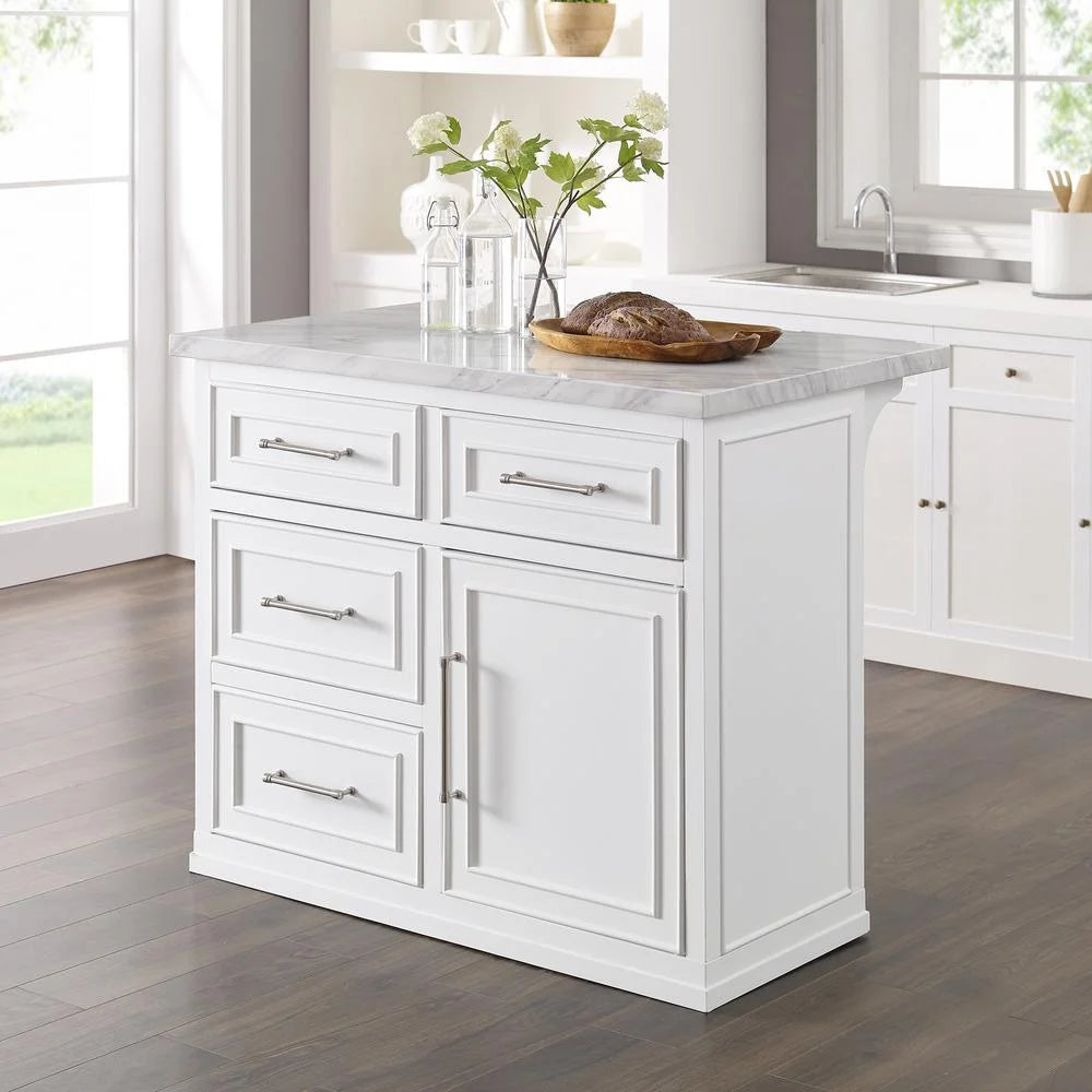 White MDF Wood Kitchen Island K8463