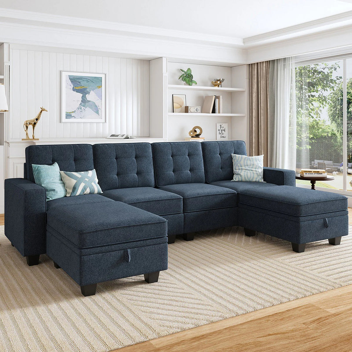 Light Grey U-Shaped Sofa with Storage Y5078