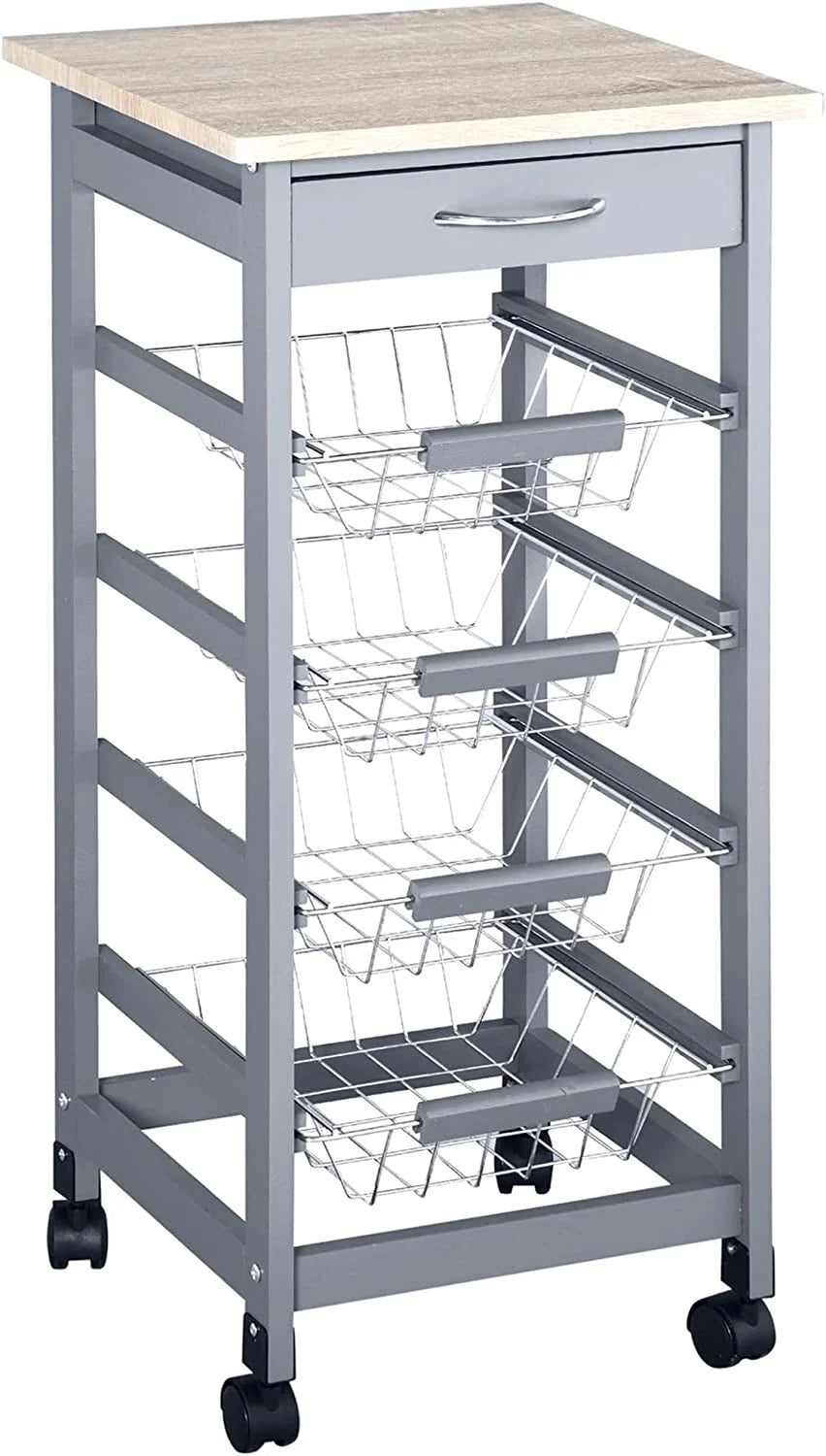 Gray Rolling Kitchen Cart with Storage M20628
