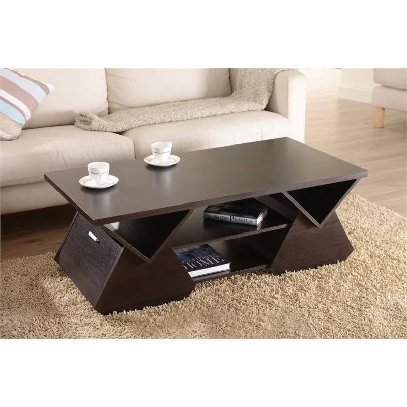 Espresso Wood Storage Coffee Table U1313