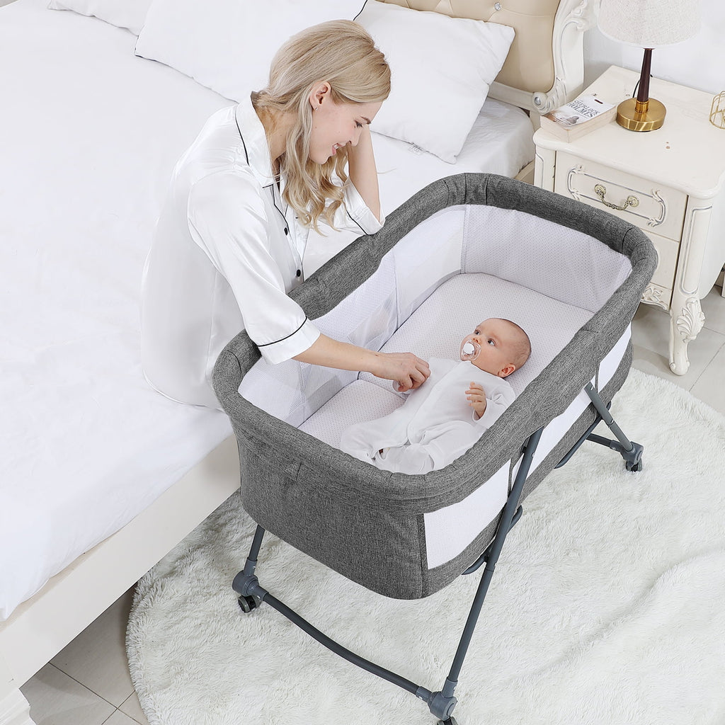 Portable Folding Rocking Bassinet with Storage Basket, Travel Bag, Gray V95946