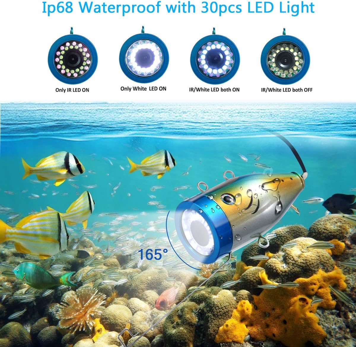 Underwater Fishing Camera with DVR 9 inch Color Monitor HD 1000TVL 30m Cable T8103