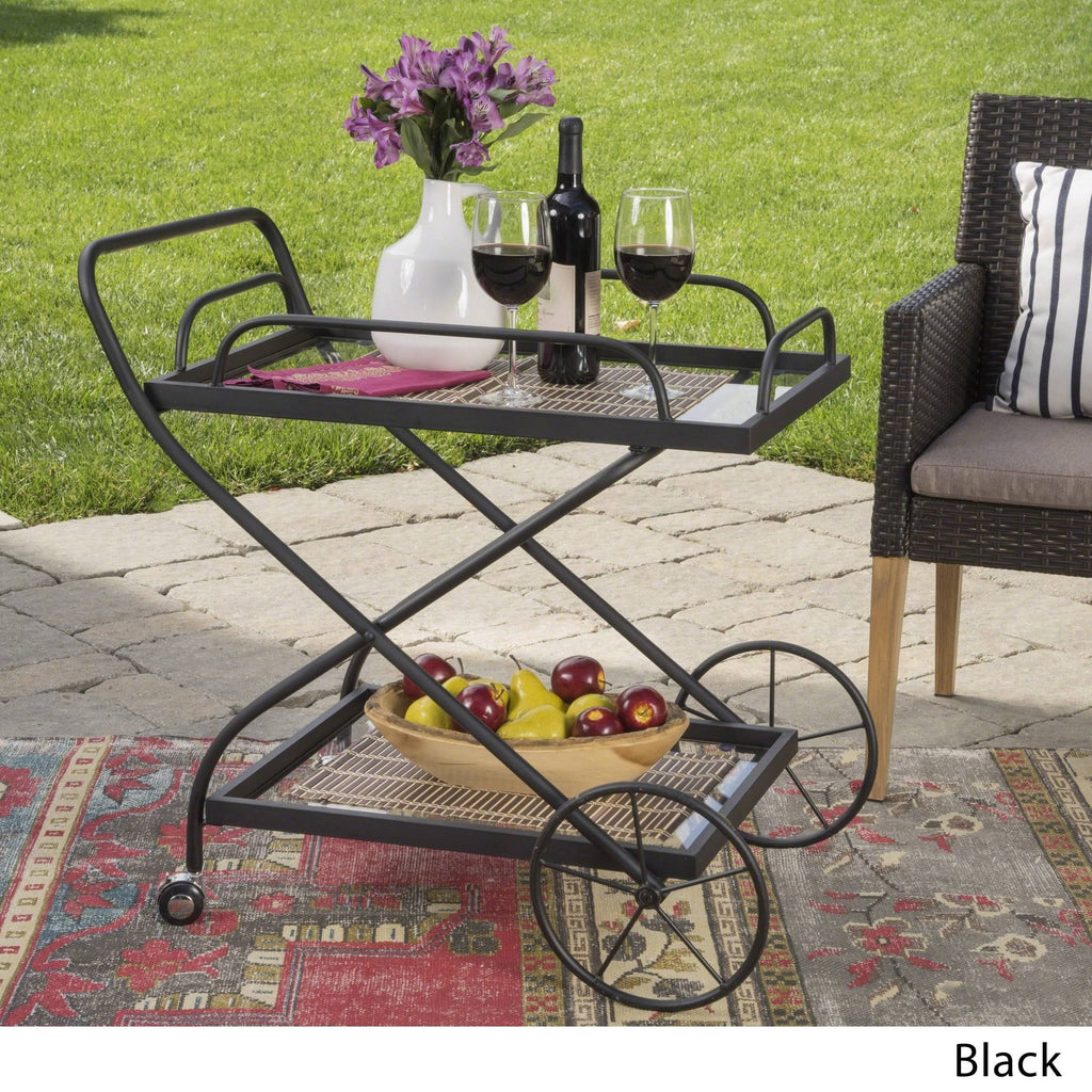 Black Iron Glass Bar Cart with Shelves X271032