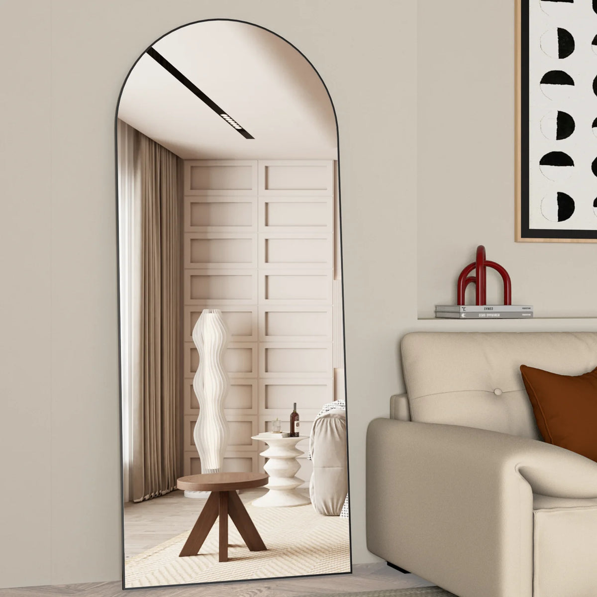 Arched Full Length Floor Mirror 65''x24'' Black A7291