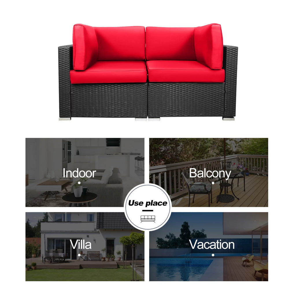Red 2-Piece Rattan Outdoor Sofa Set Q83885