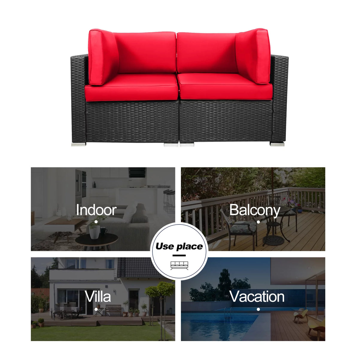 Red 2-Piece Rattan Outdoor Sofa Set Q83885