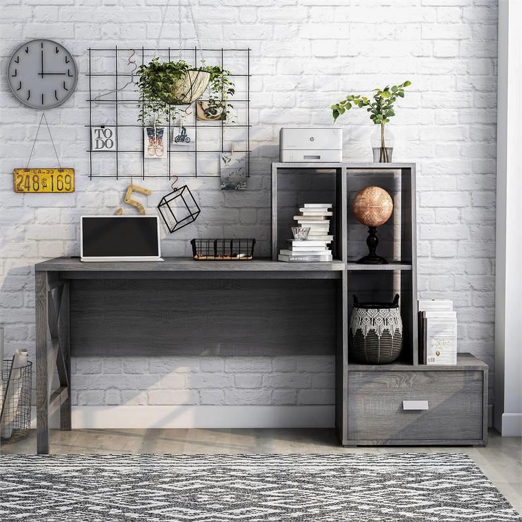 Contemporary Distressed Gray Wood Desk M890