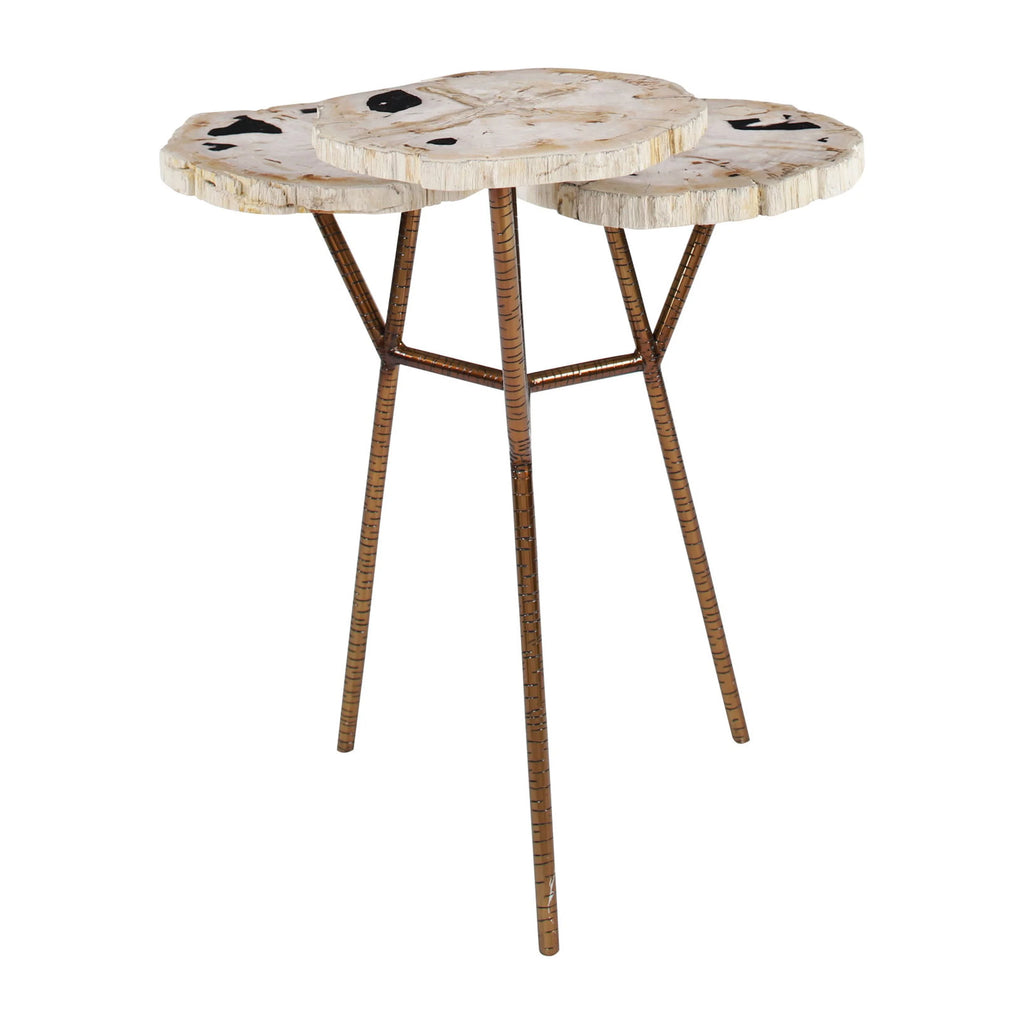 Bronze Petrified Stone 3 Tier Accent Table with Gold Base Z883010