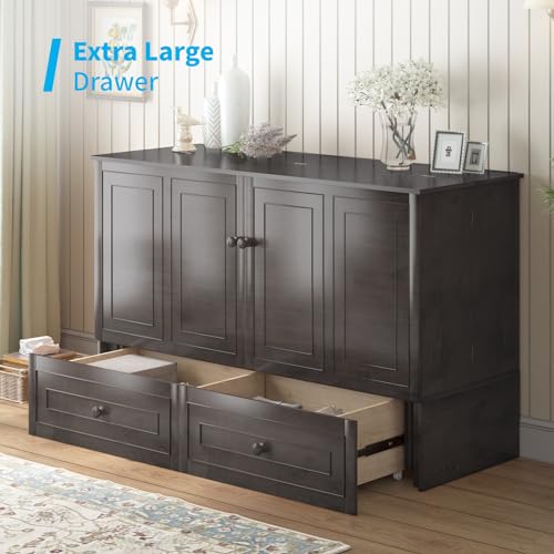 Queen Murphy Bed Cabinet with USB Charging Station and Storage Drawers C635