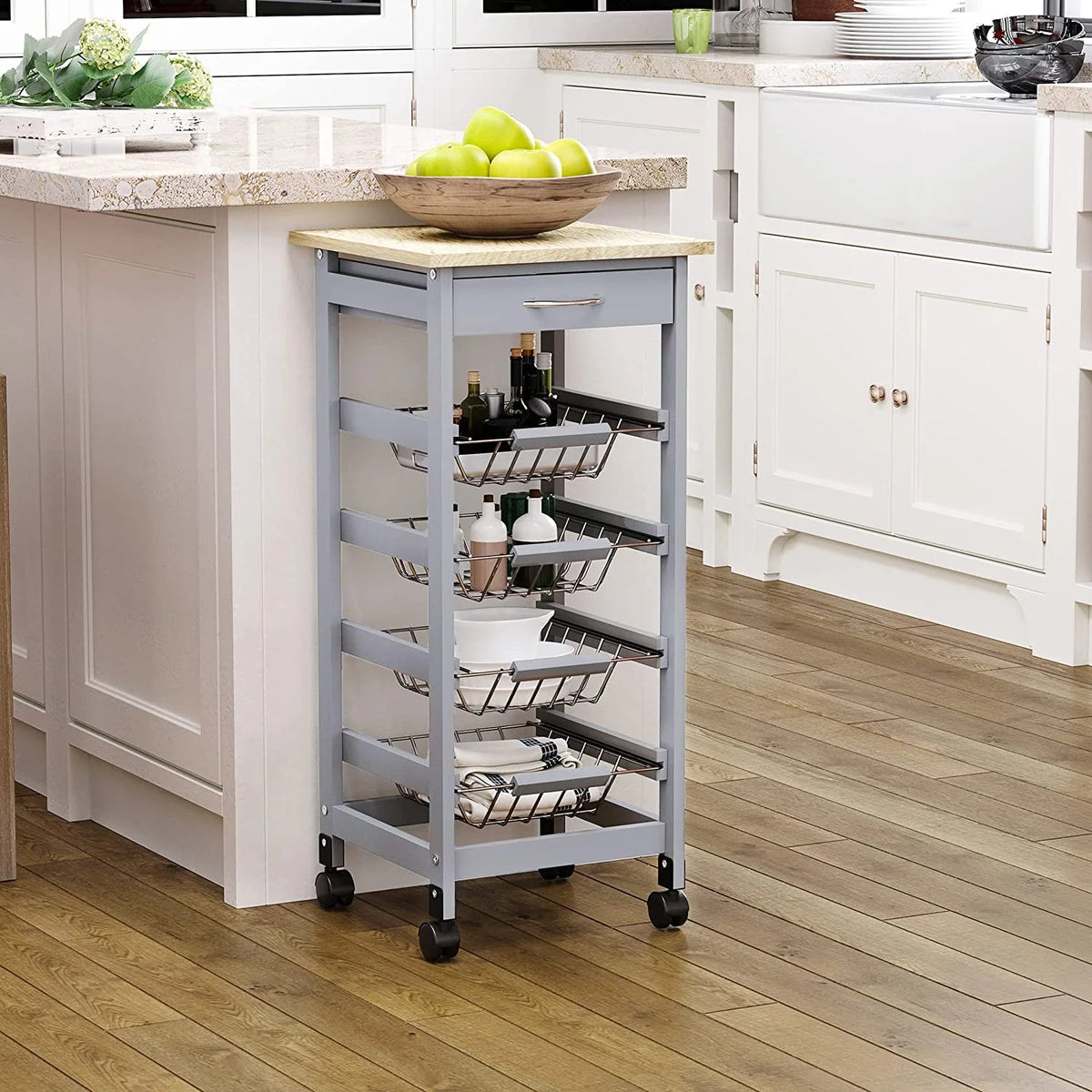 Gray Rolling Kitchen Cart with Storage M20628