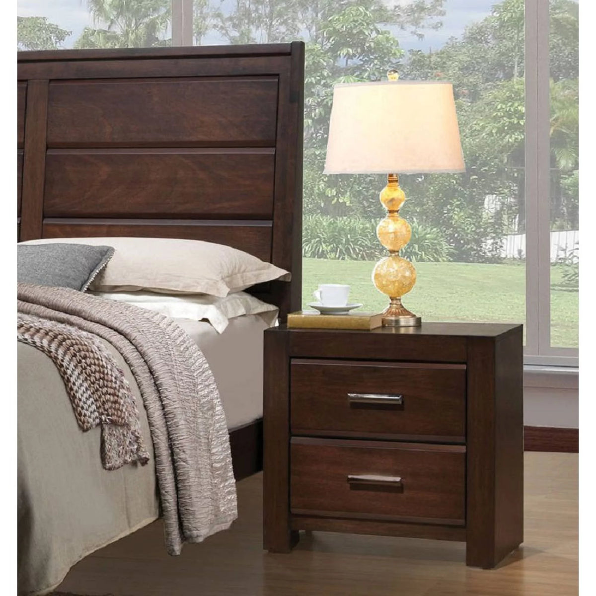 Walnut 2 Drawer Nightstand C295