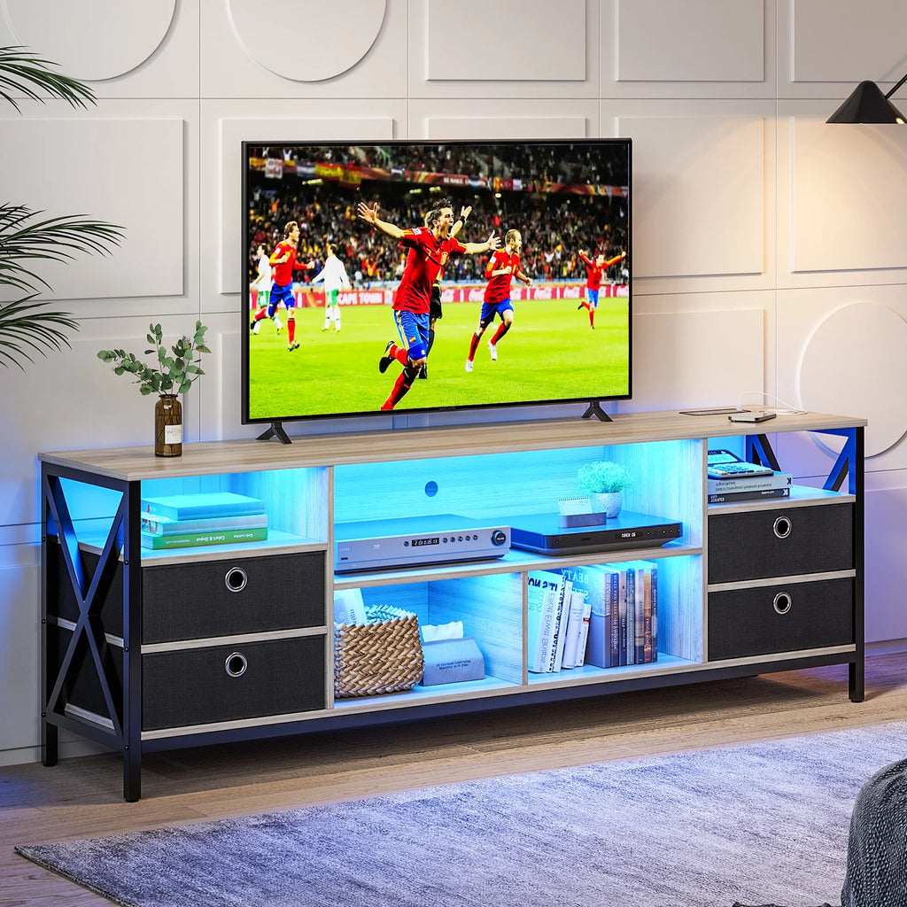 White LED TV Stand with Charging Station C666