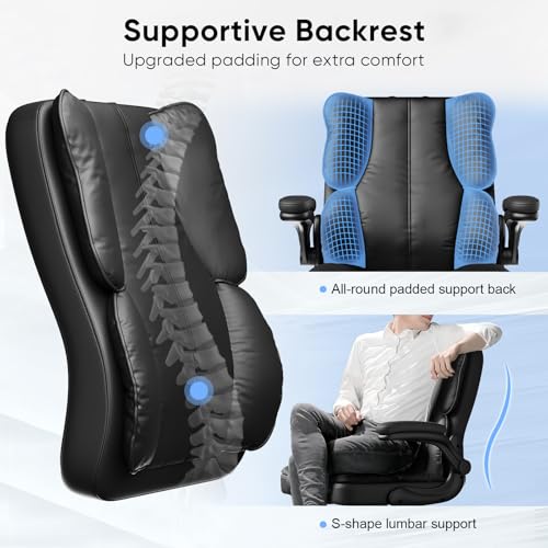 Black Leather Executive Office Chair with Lumbar Support M622