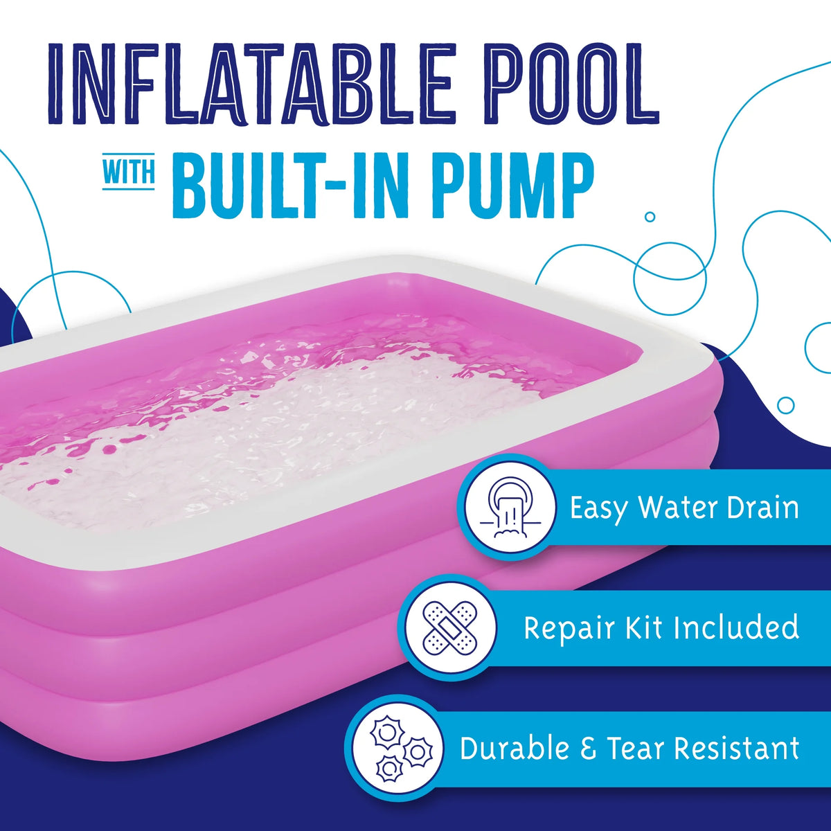 Inflatable Swimming Pool with Built-in Air Pump, Pink Large T939