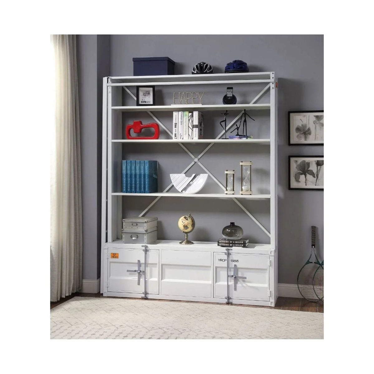 White Cargo Bookshelf & Ladder TV Stand Q23997