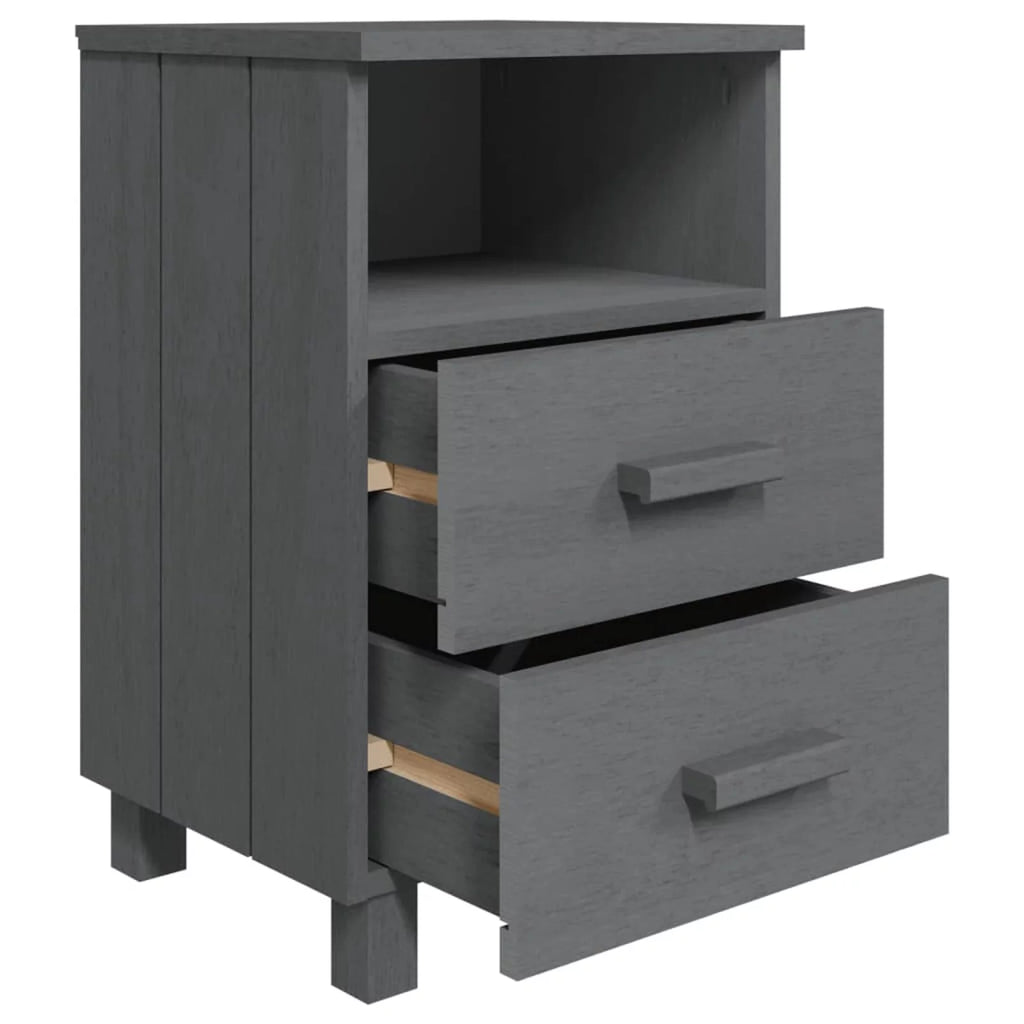 2 pcs Dark Gray Solid Wood Bedside Cabinets M975702