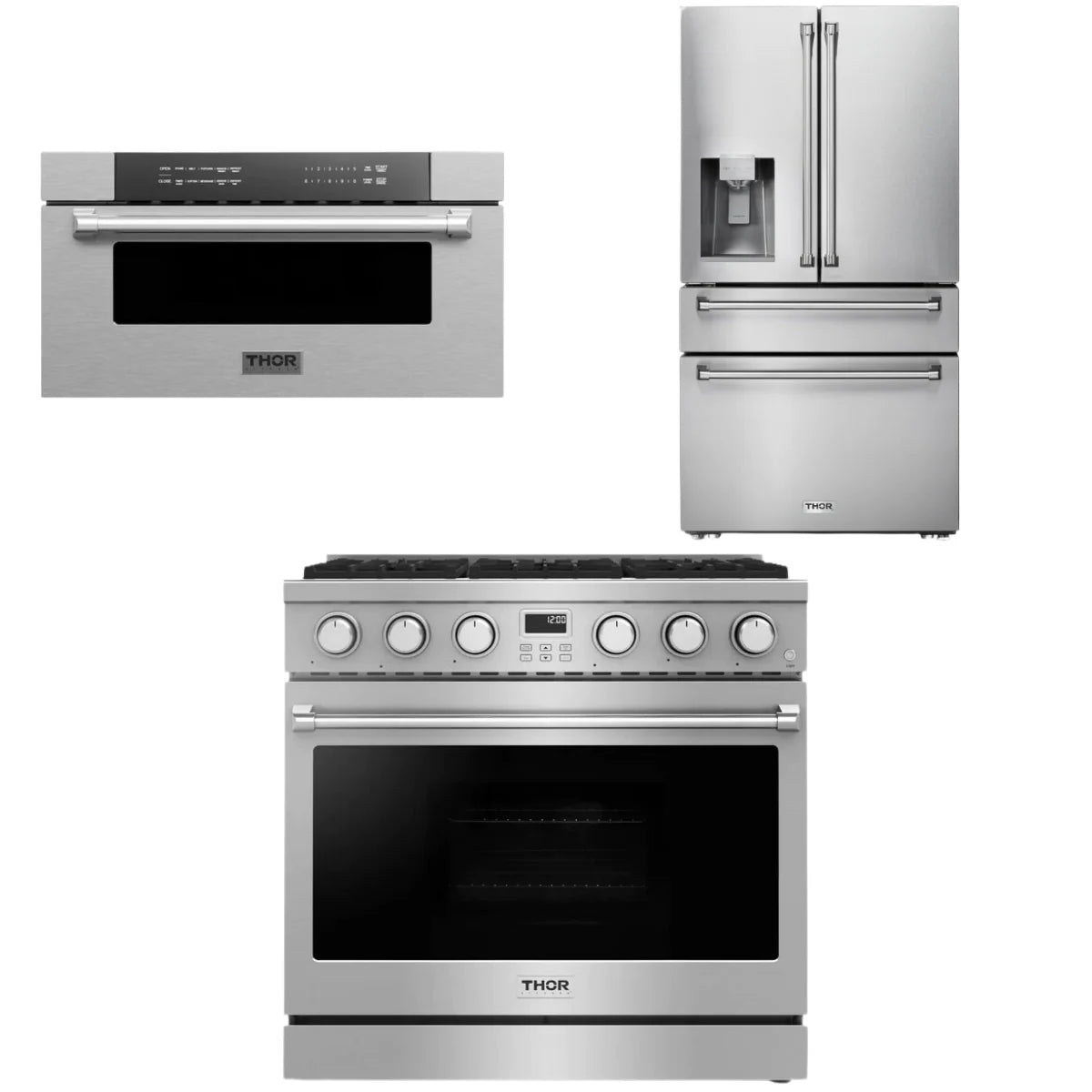 36 Gas Range, Refrigerator and Microwave J981