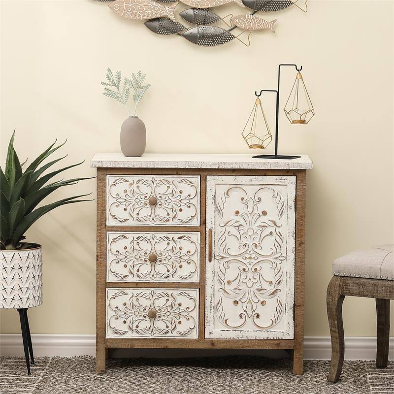 Rustic Wood Floral Accent Cabinet Q66326