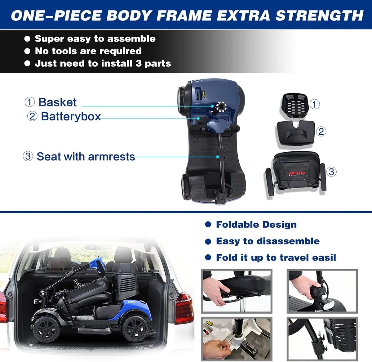 Blue Foldable 4 Wheel Mobility Scooter M360