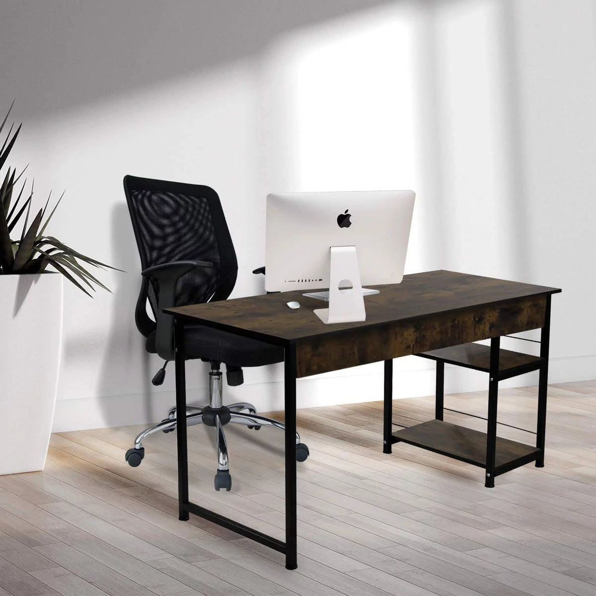 Computer Desk with 2 Tiers Shelves Metal Legs B5930