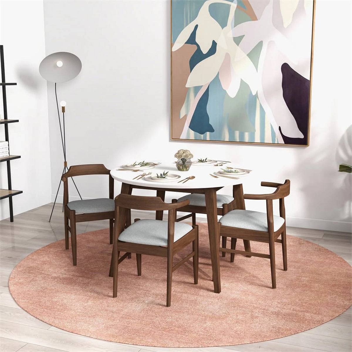 White Solid Wood Dining Table and Chairs for 4 R75844