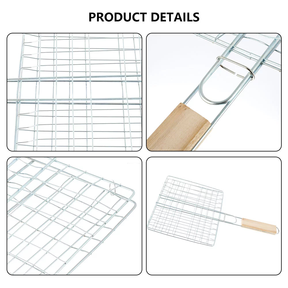 Stainless Steel Folding Barbecue Grilling Basket with Wooden Handle C406
