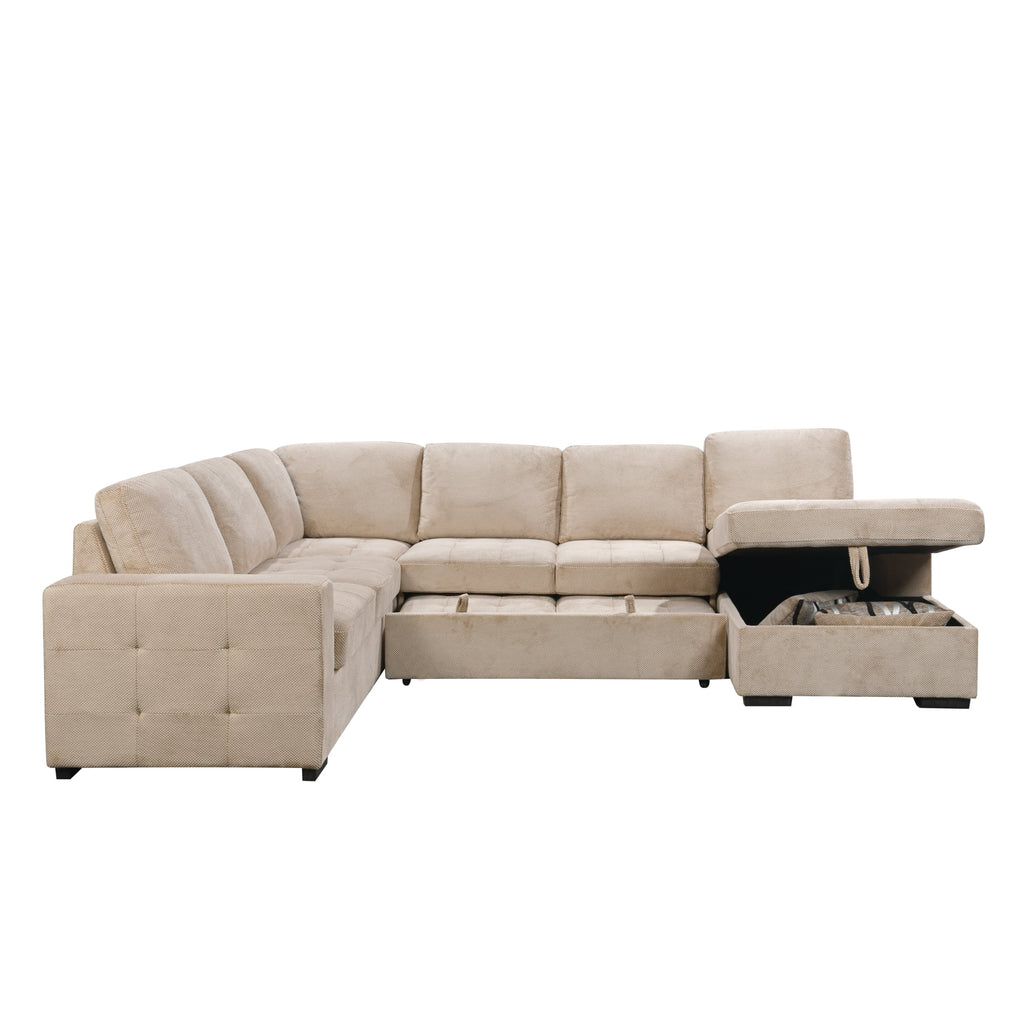 Beige Oversized U Shaped Sectional Sofa with Storage Chaise B95515