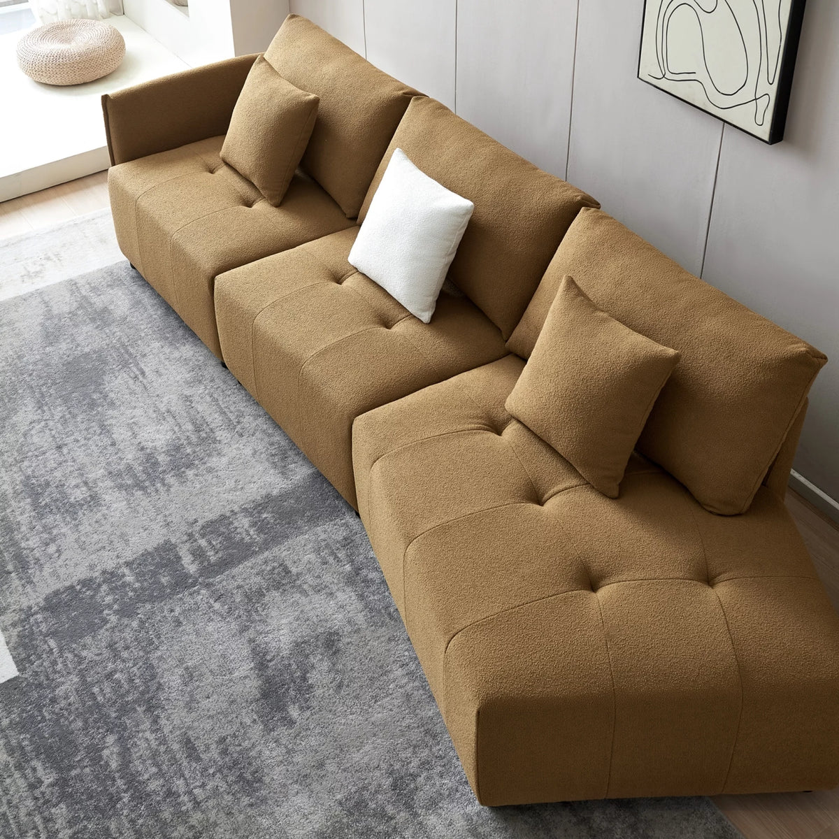 120'' Dark Yellow Teddy Fabric Modular Sectional Sofa L963863