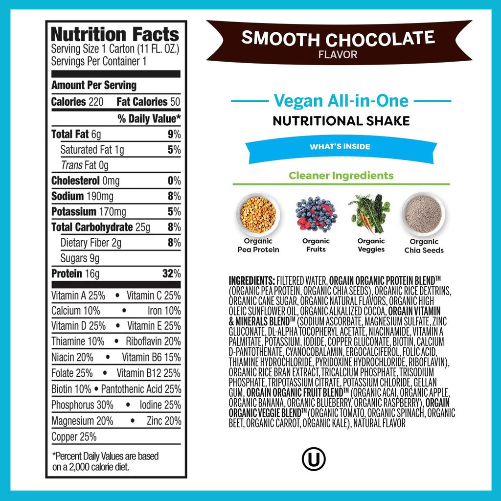 Organic Vegan Plant Based Nutritional Shake, 16g Protein, 11 Ounce, 12 Count Q515352
