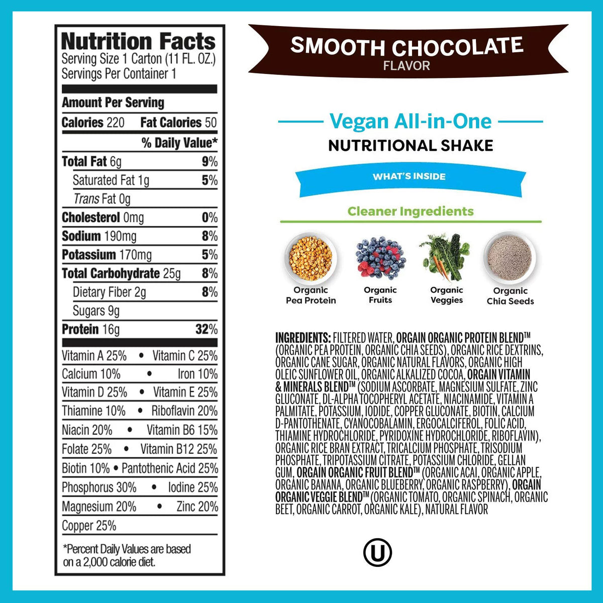 Organic Vegan Plant Based Nutritional Shake, 16g Protein, 11 Ounce, 12 Count Q515352